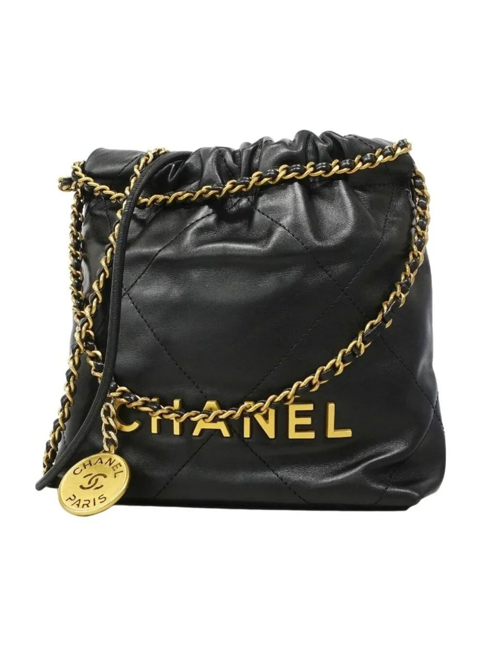 Chanel Handbag 22 Mini Calf Black Gold 2-Way